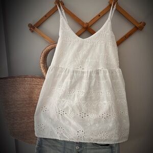 Y2K - White Eyelet Lace Babydoll Tank Top – Adjustable Straps